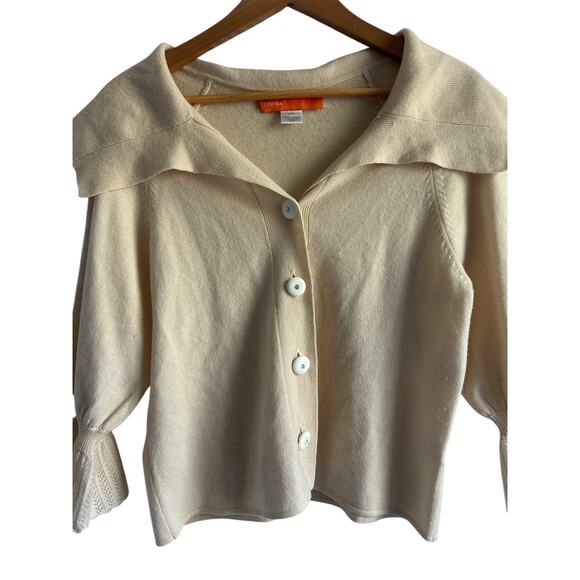 Cynthia Cynthia Steffe Large Cashmere Wool Blend Cream Shawl Collar Cardigan - Picture 2 of 7